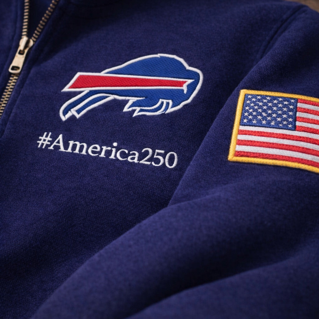 Football Logo America 250 Anniversary Embroidered Logo Premium Quarter Zip Sweatshirt, Inspired Quarter Zip Sweater