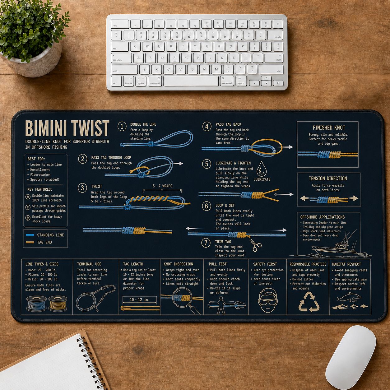 Bimini Twist Knot Fishing Field Guide Desk Mat | 5To9Vibe