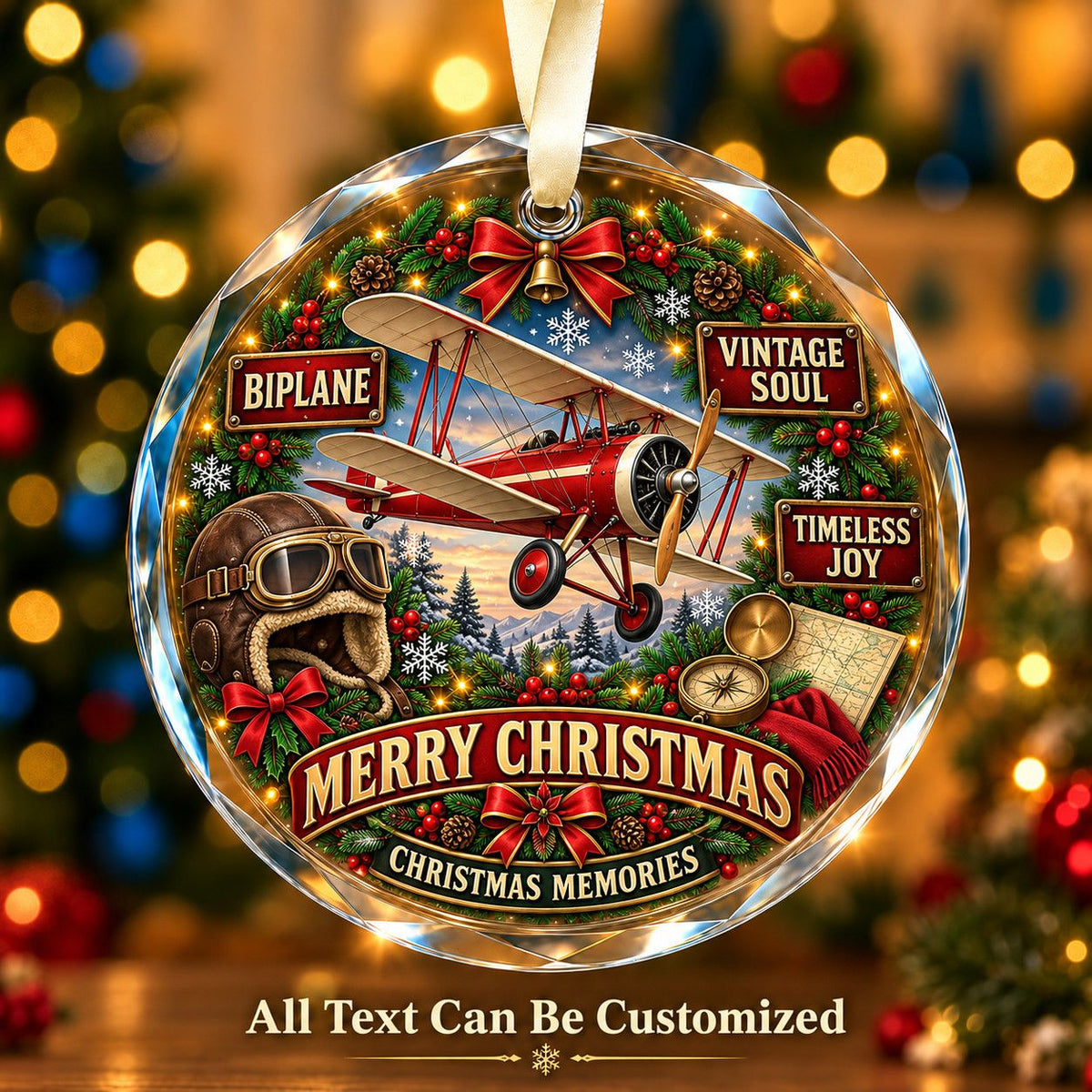 Biplane Personalized Glass Ornament | 5To9Vibe