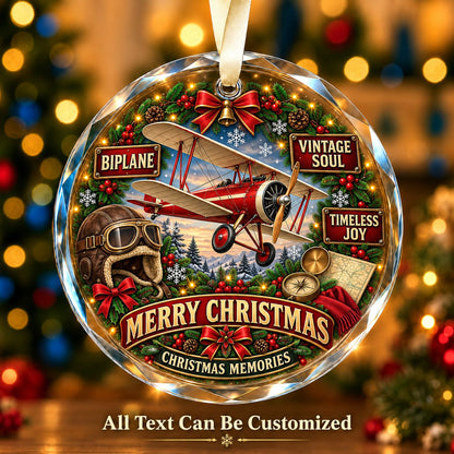 Biplane Personalized Glass Ornament | 5To9Vibe