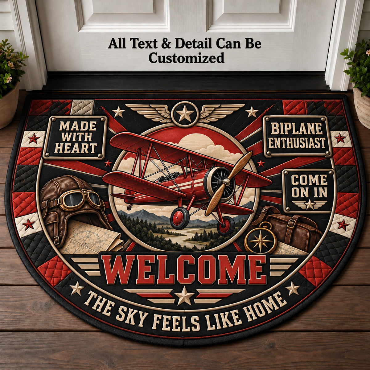 Biplane Enthusiast Personalized Half Round Mat | 5To9Vibe