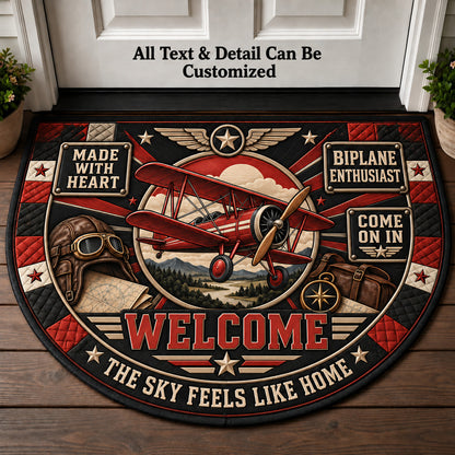 Biplane Enthusiast Personalized Half Round Mat | 5To9Vibe