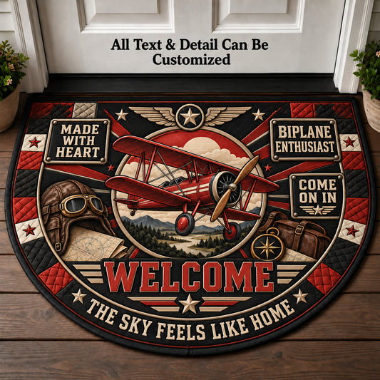 Biplane Enthusiast Personalized Half Round Mat | 5To9Vibe