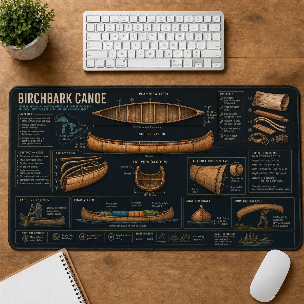 Birchbark Canoe Cultural Heritage Visual Guide Desk Mat | 5To9Vibe
