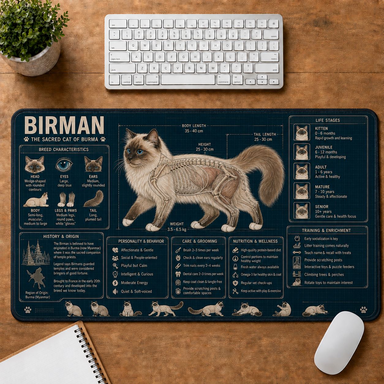 Birman Cat Breed Desk Mat Anatomy Guide | 5To9Vibe