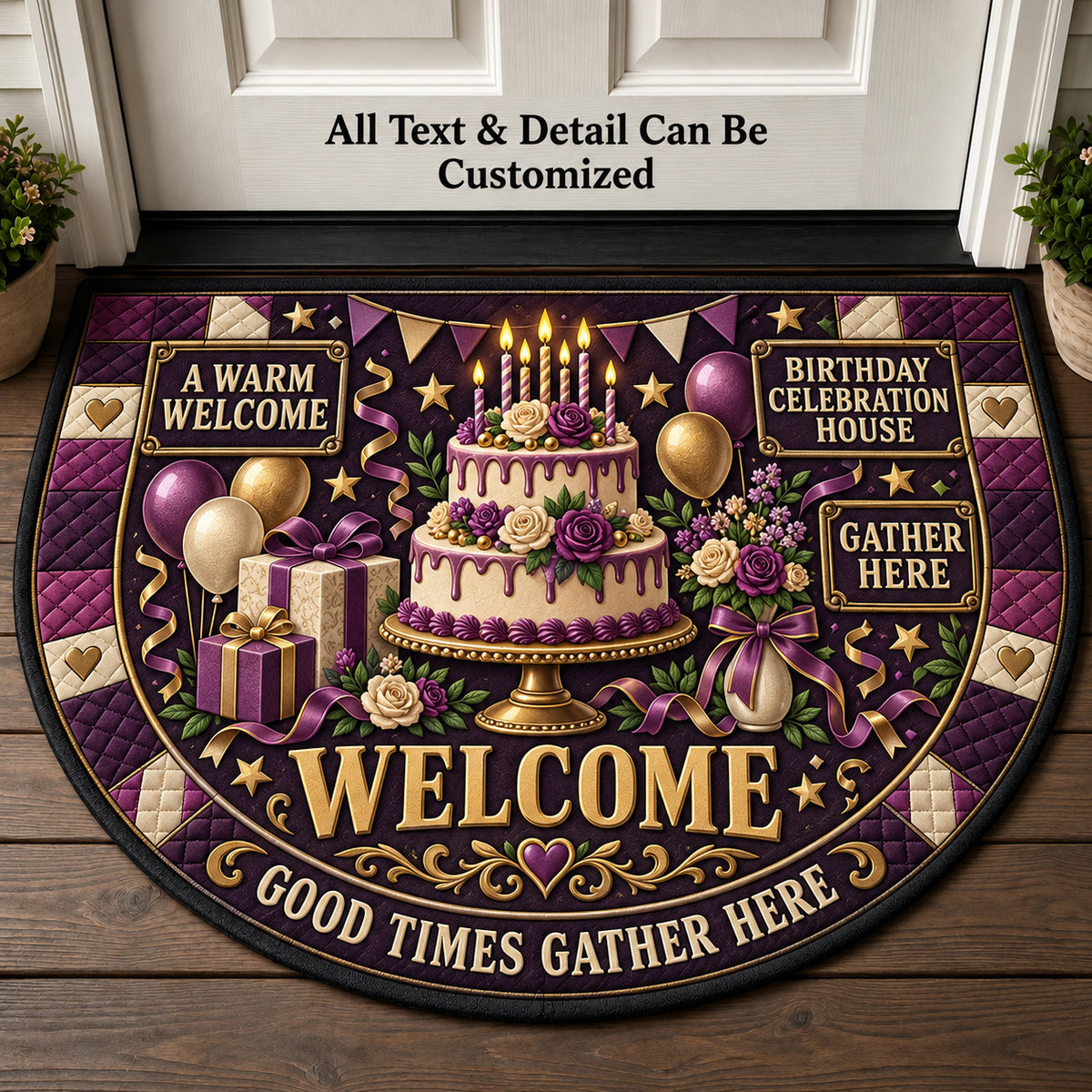 Birthday Celebration House Personalized Half Round Mat | 5To9Vibe