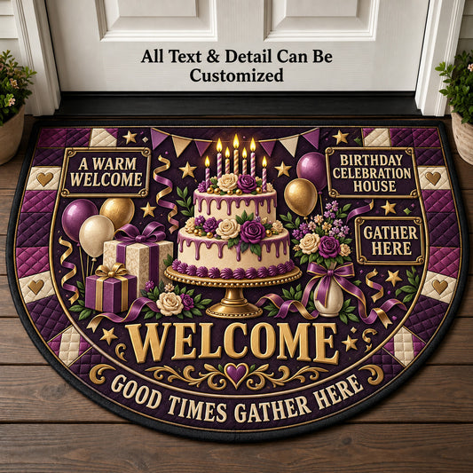 Birthday Celebration House Personalized Half Round Mat | 5To9Vibe