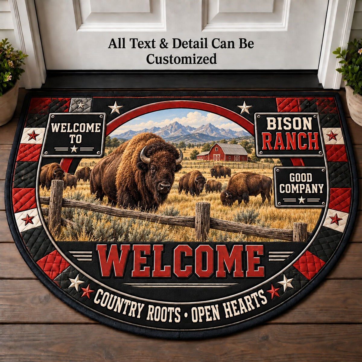 Bison Ranch Personalized Half Round Mat | 5To9Vibe
