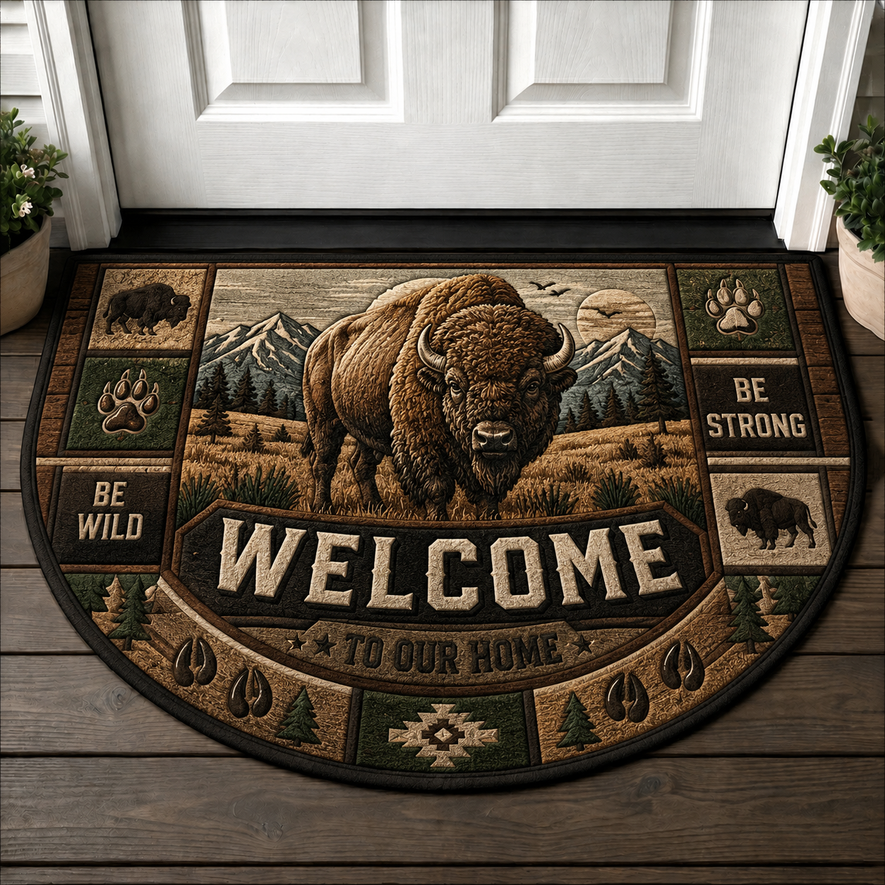 Buffalo Welcome Mat – Wild and Free Rustic Nature Doormat - 5to9vibe