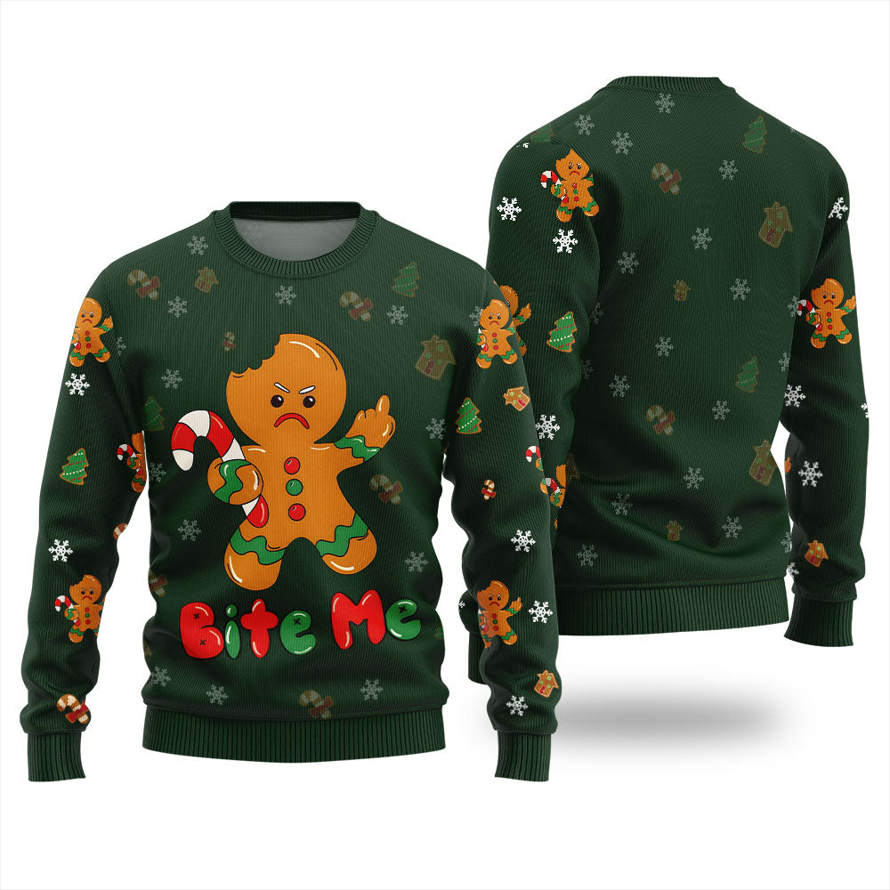 Bite Me Gingerbread Naughty Ugly Sweater