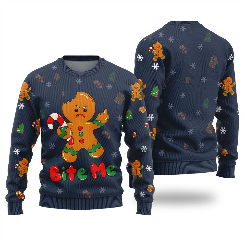Bite Me Gingerbread Naughty Ugly Sweater