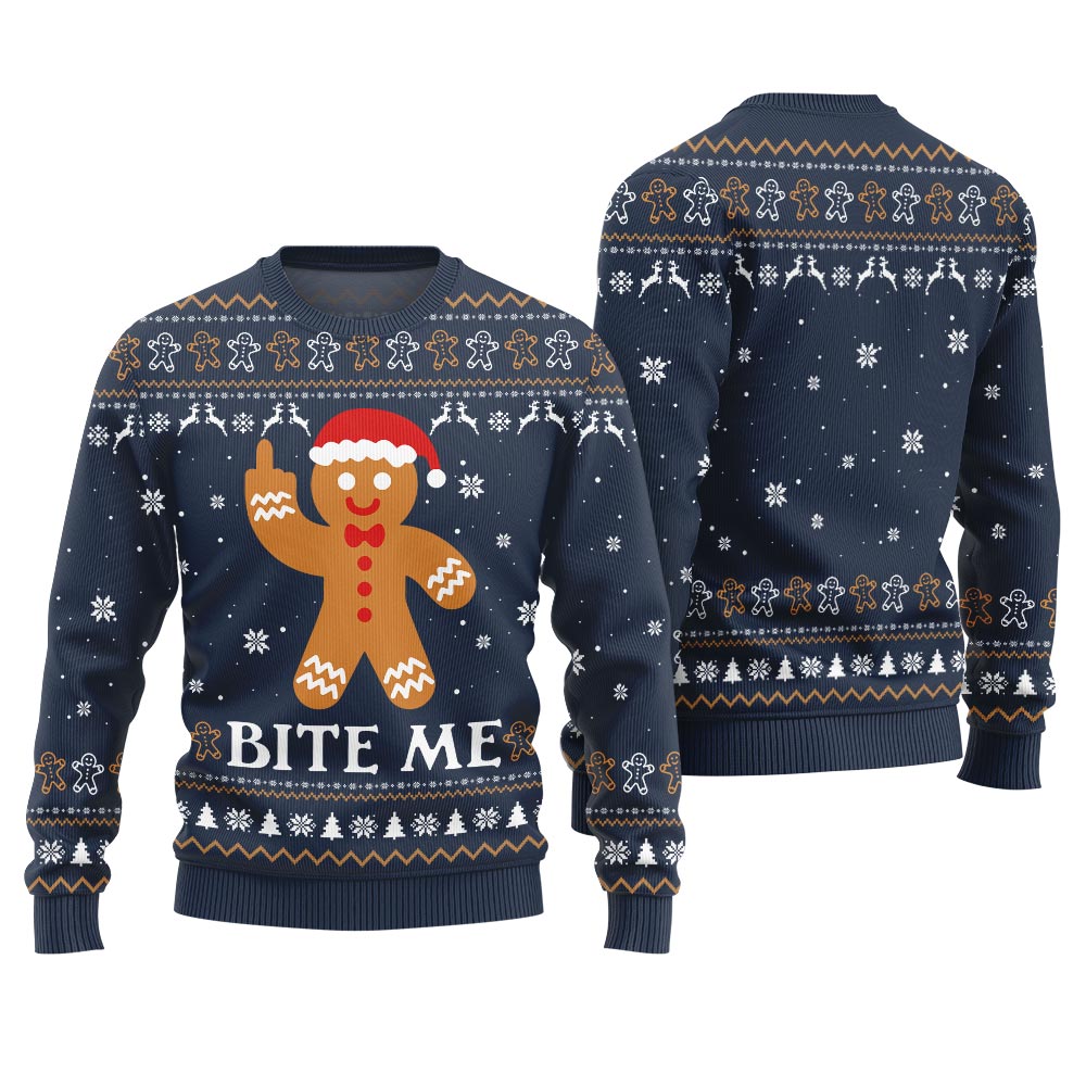 Bite Me Naughty Gingerbread Ugly Sweater