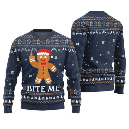 Bite Me Naughty Gingerbread Ugly Sweater