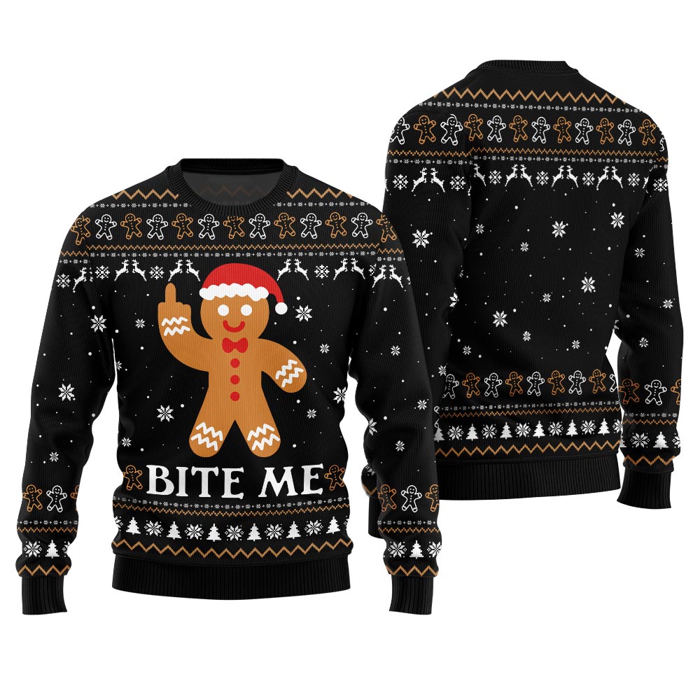 Bite Me Naughty Gingerbread Ugly Sweater