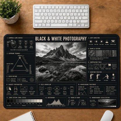 Black and White Photography Creative Reference Guide Desk Mat | 5To9Vibe