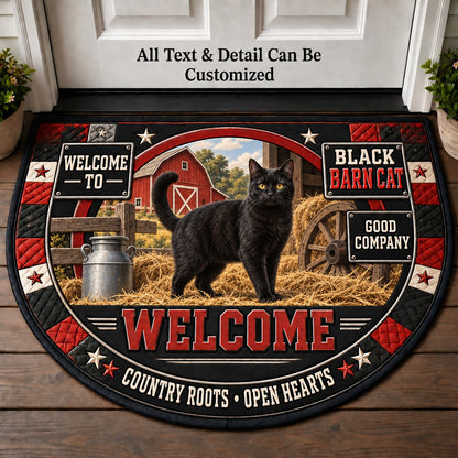 Black Barn Cat Personalized Half Round Mat | 5To9Vibe
