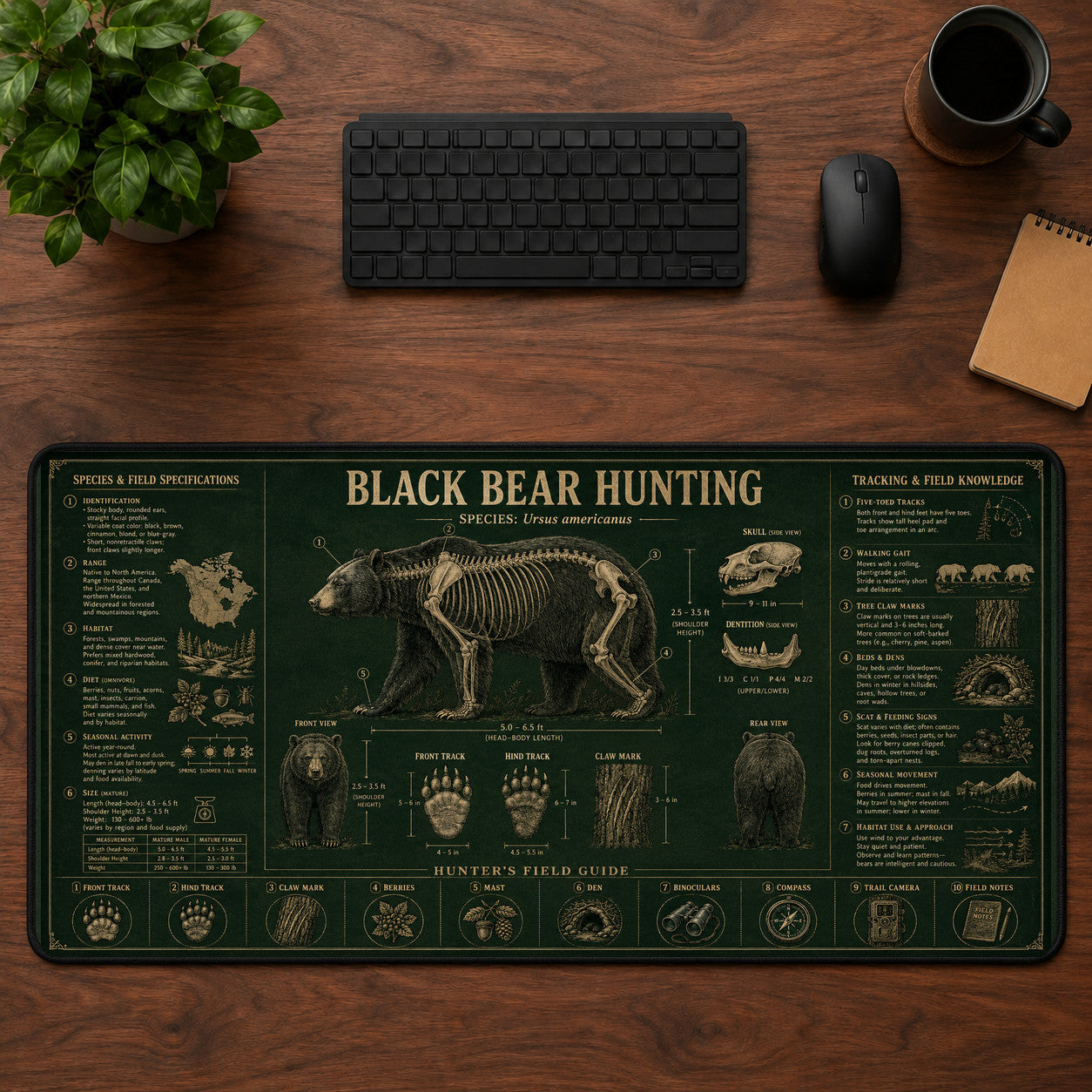 Black Bear Hunting Desk Mat Mouse Pad | 5To9Vibe