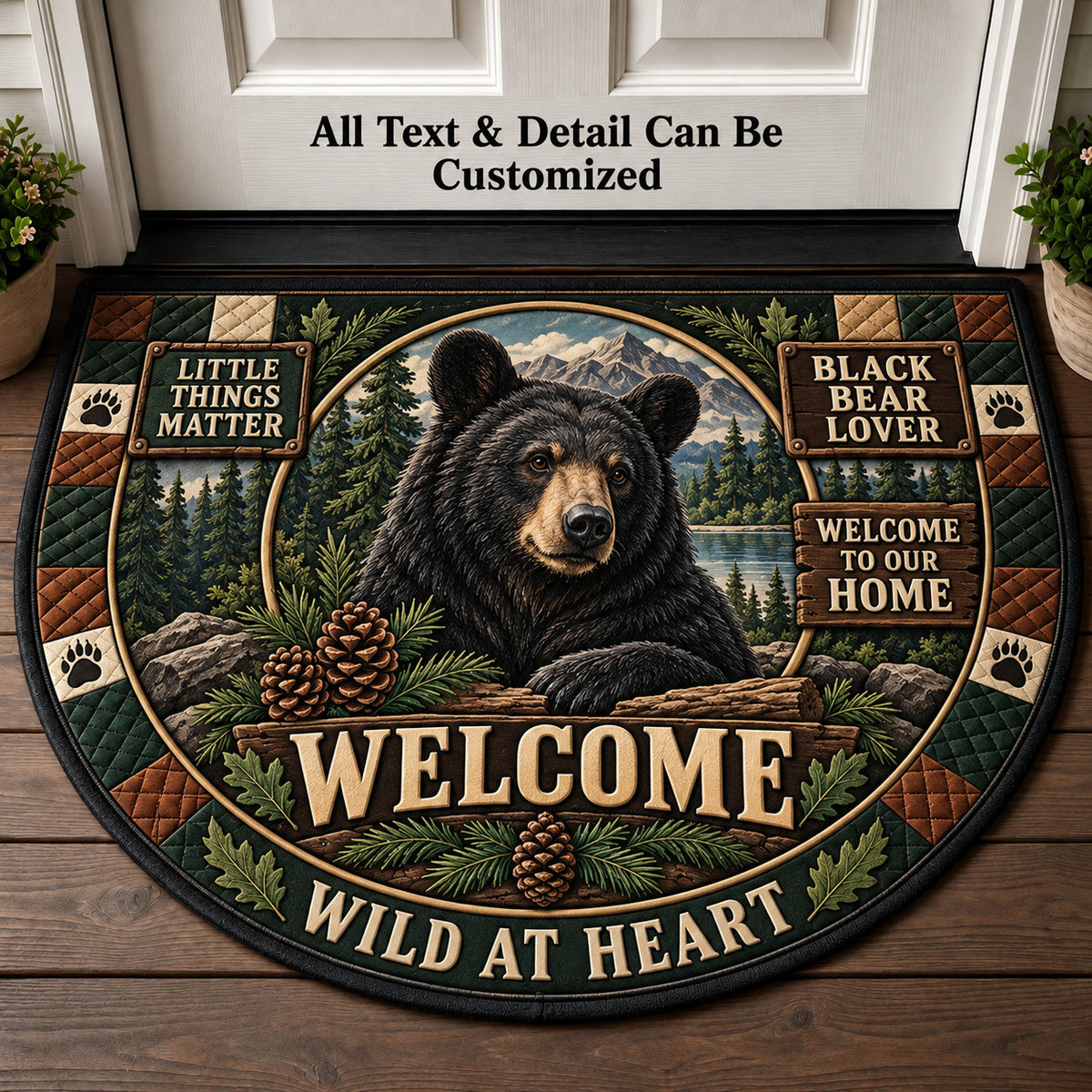 Black Bear Lover Personalized Half Round Mat | 5To9Vibe