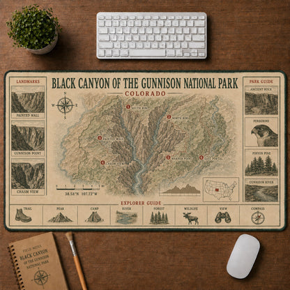 Black Canyon of the Gunnison National Park Vintage Topographic Park Map Explorer Guide Desk Mat | 5To9Vibe