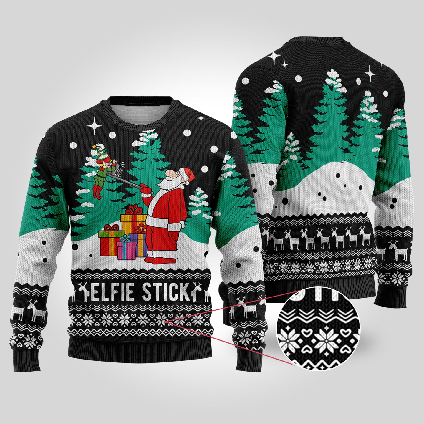 Black Elf Santa Selfie Funny Ugly Christmas Sweater