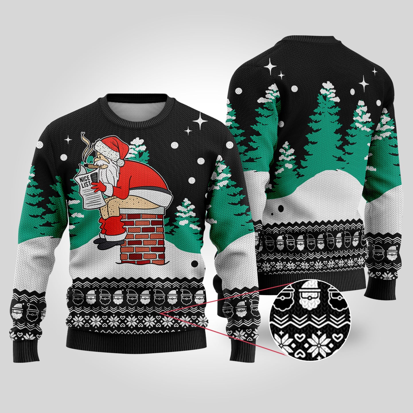 Black Funny Santa Naughty Or Nice List Christmas Sweater