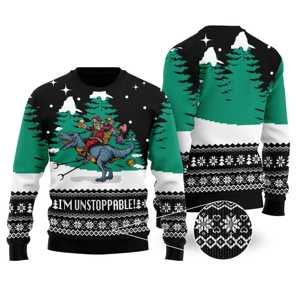 Black Funny Santa T-Rex Christmas Sweater - Funny Ugly Christmas Sweater
