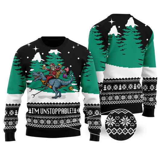 Black Funny Santa T-Rex Christmas Sweater - Funny Ugly Christmas Sweater