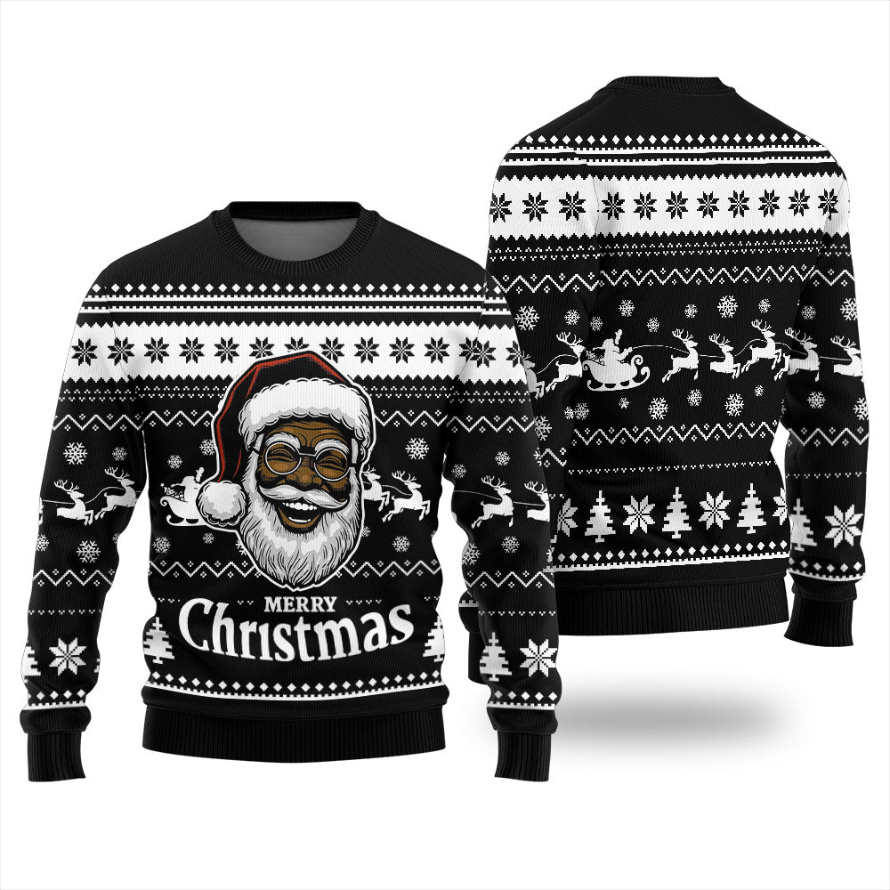 Black Santa Merry Christmas Ugly Sweater
