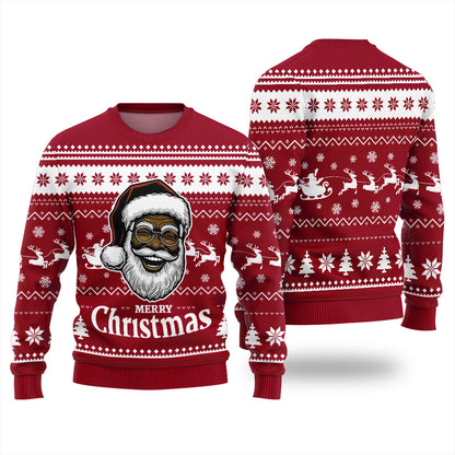 Black Santa Merry Christmas Ugly Sweater