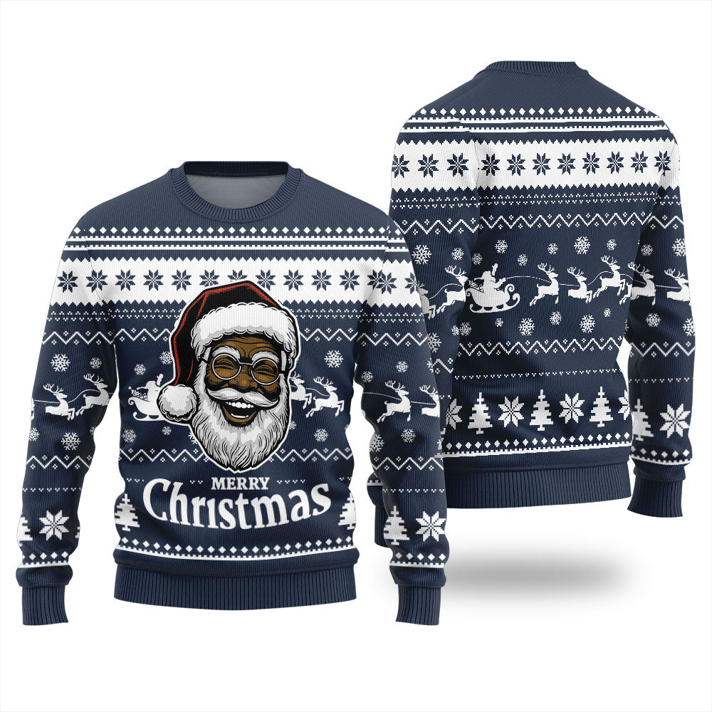 Black Santa Merry Christmas Ugly Sweater