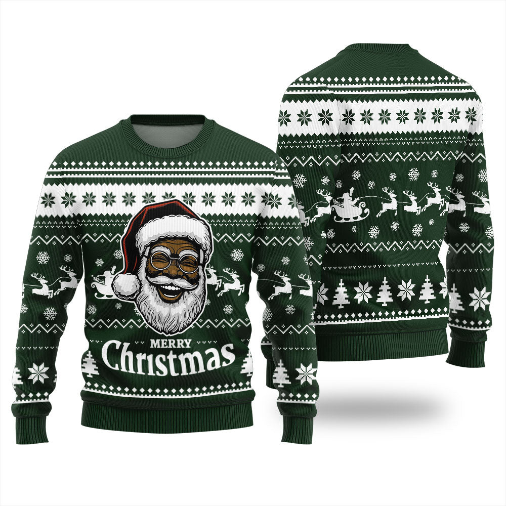 Black Santa Merry Christmas Ugly Sweater