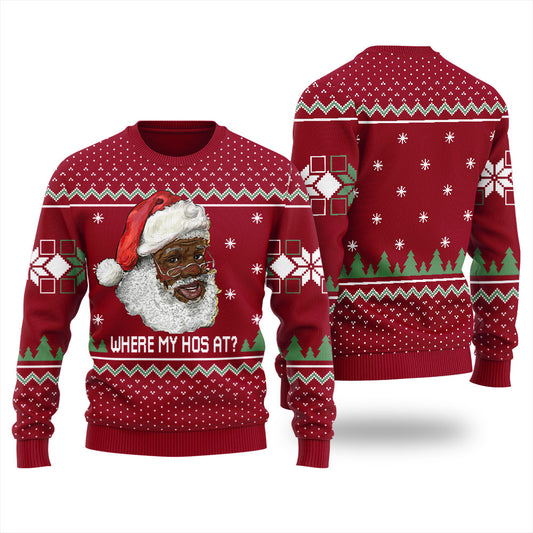 Black Santa Where My Hos At Ugly Christmas Sweater