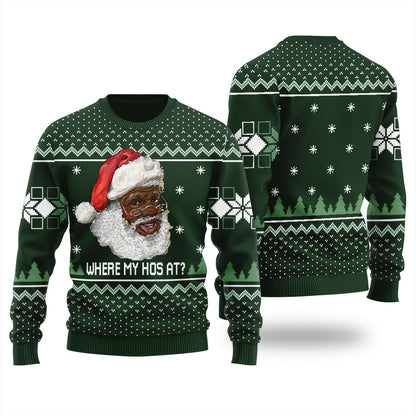 Black Santa Where My Hos At Ugly Christmas Sweater For Women