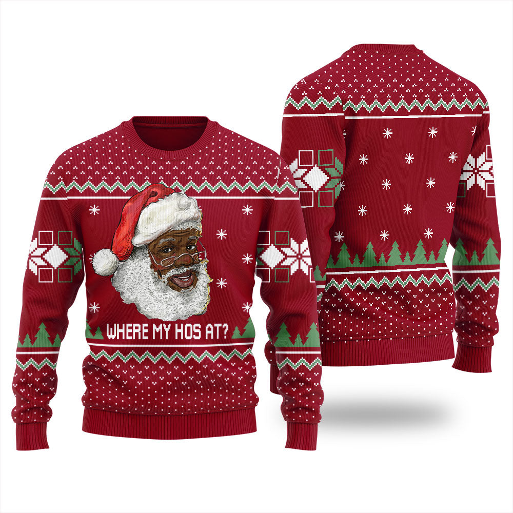 Black Santa Where My Hos At Ugly Christmas Sweater For Women