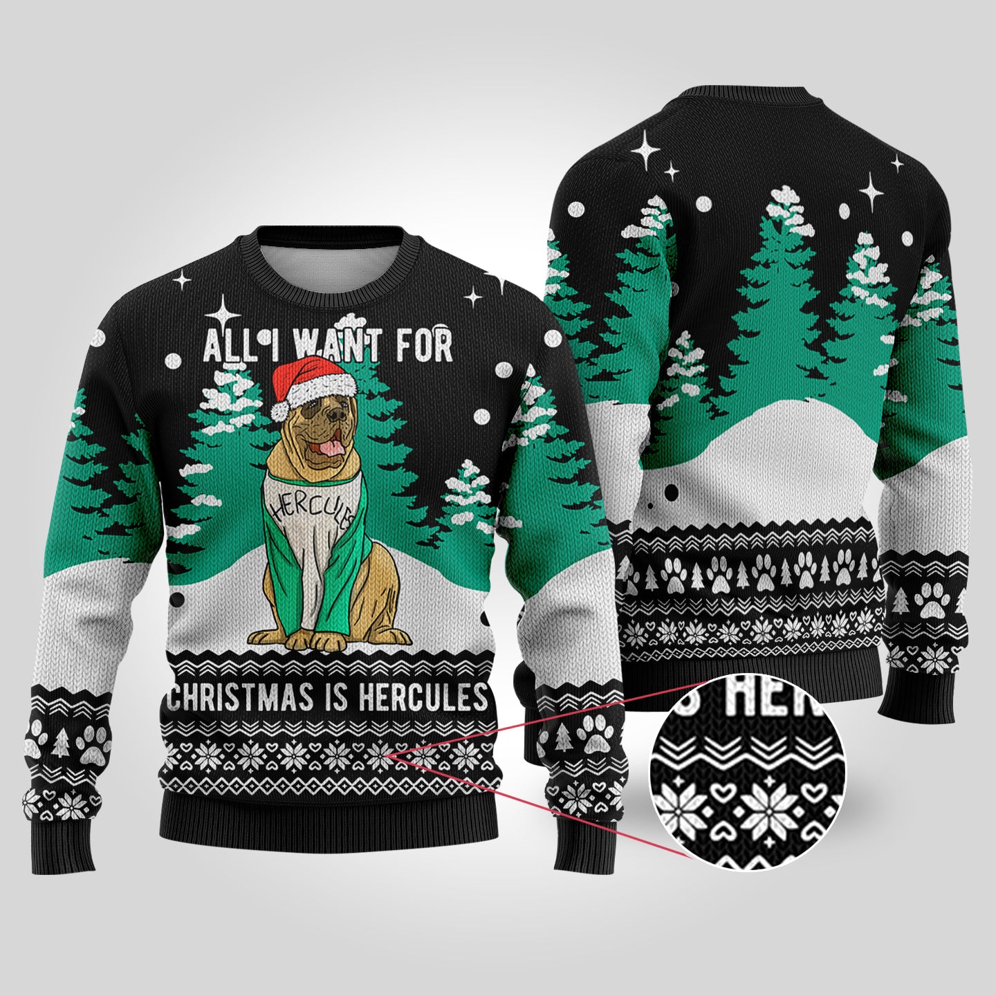 Black The Beast Hercules Sandlot Dog Ugly Christmas Sweater