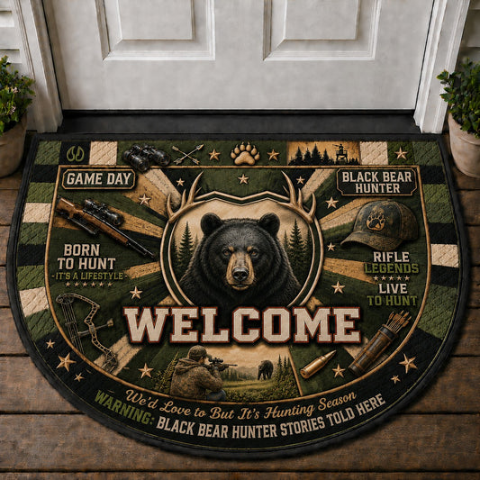 Black Bear Hunter Stories Quilted Print Premium Welcome Mat – Personalized Doormat