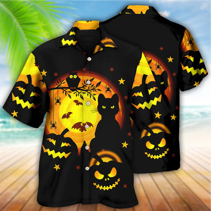 Halloween Awesome Black Cat And Pumpkin - Hawaiian Shirt 