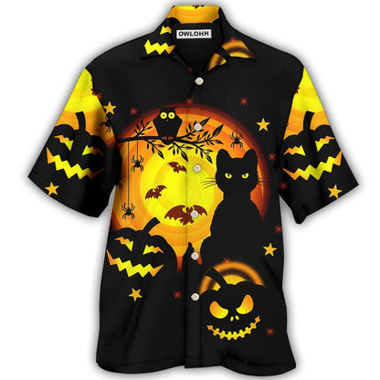 Hawaiian Shirt / Adults / S Halloween Awesome Black Cat And Pumpkin - Hawaiian Shirt 