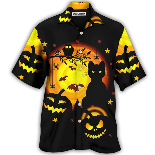 Hawaiian Shirt / Adults / S Halloween Awesome Black Cat And Pumpkin - Hawaiian Shirt 