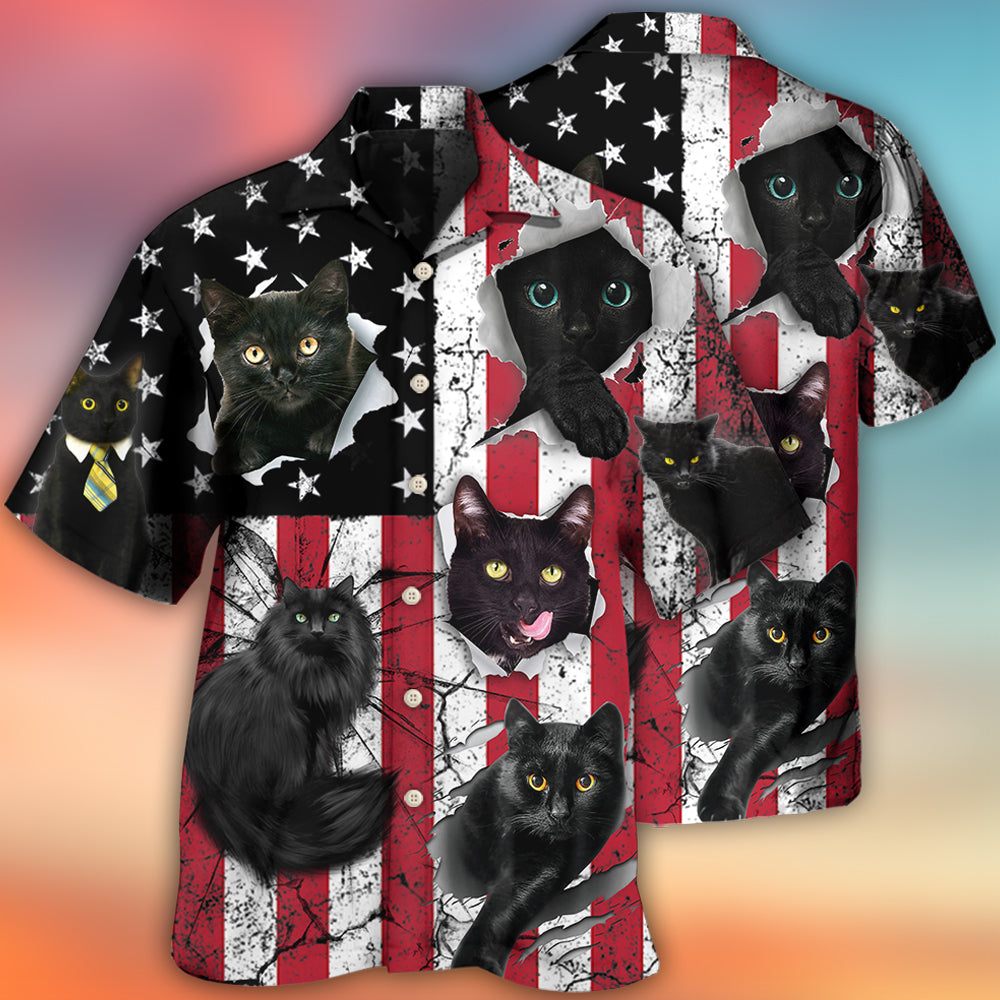 Black Cat Independence Day - Hawaiian Shirt 