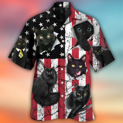 Black Cat Independence Day - Hawaiian Shirt 