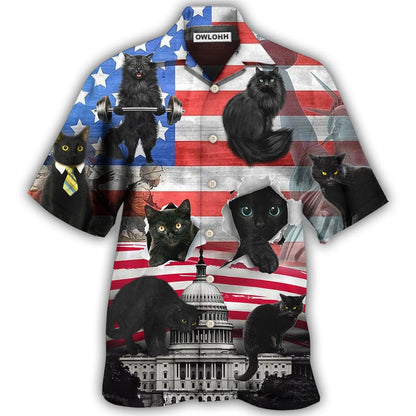 Hawaiian Shirt / Adults / S Black Cat Independence Day America - Hawaiian Shirt 