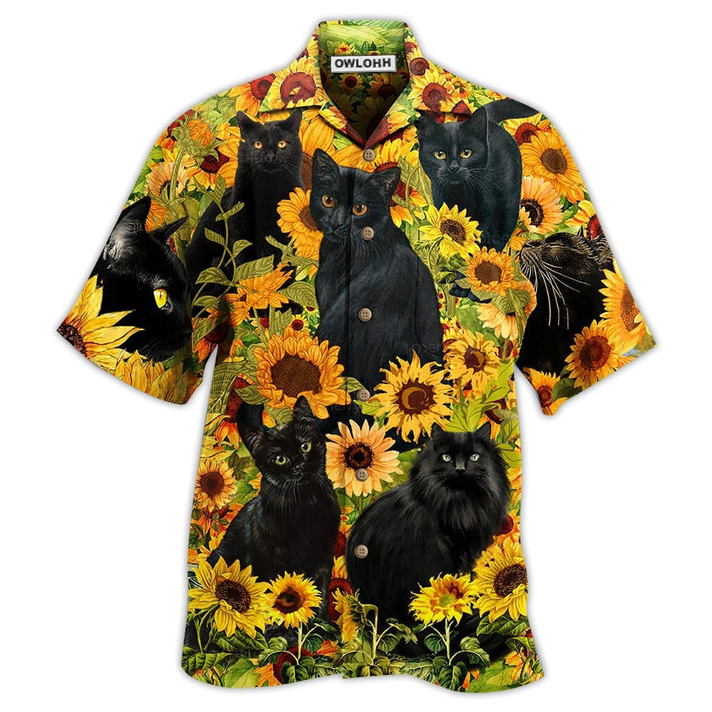 Hawaiian Shirt / Adults / S Black Cat Love Sunflower - Hawaiian Shirt 
