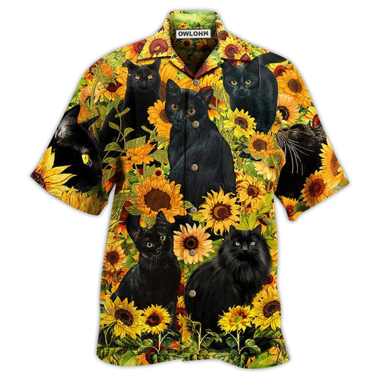 Hawaiian Shirt / Adults / S Black Cat Love Sunflower - Hawaiian Shirt 