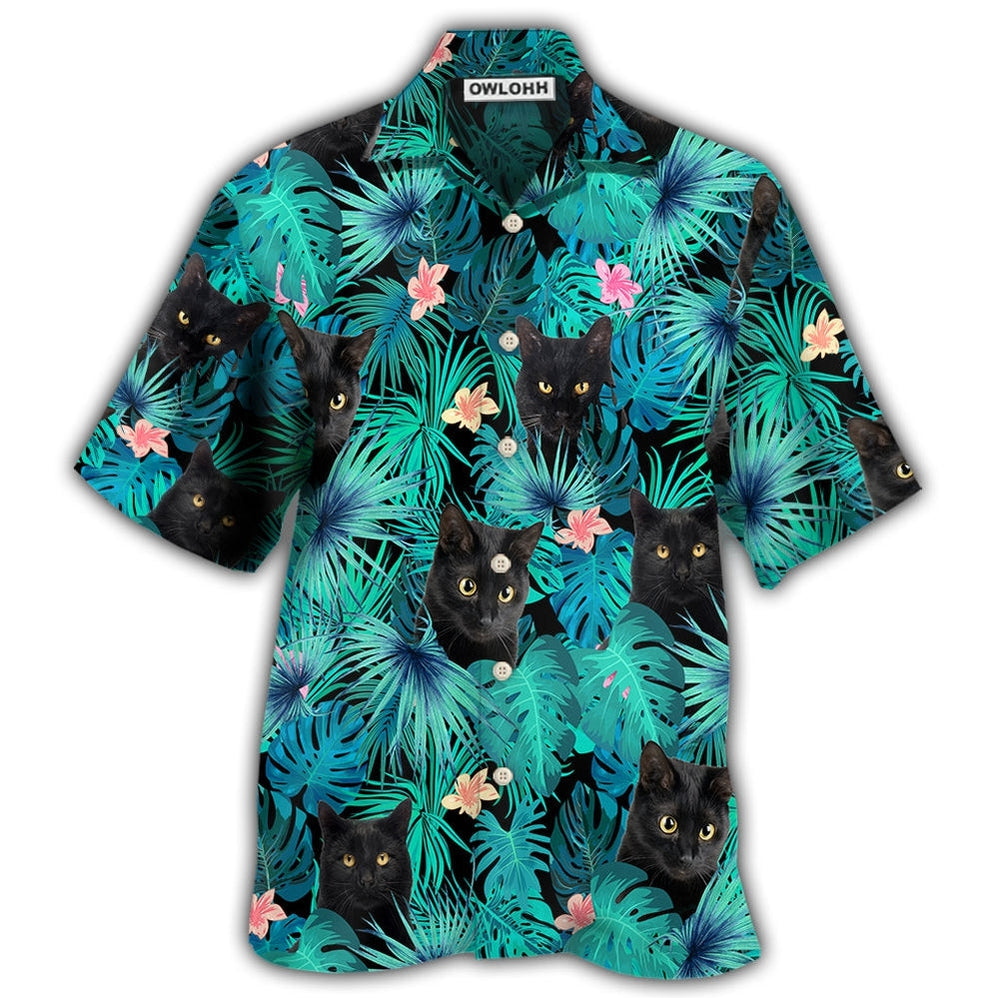 Hawaiian Shirt / Adults / S Black Cat Lover Tropical Leaf - Hawaiian Shirt 