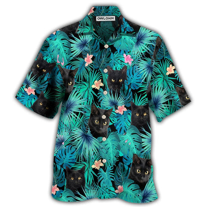 Hawaiian Shirt / Adults / S Black Cat Lover Tropical Leaf - Hawaiian Shirt 