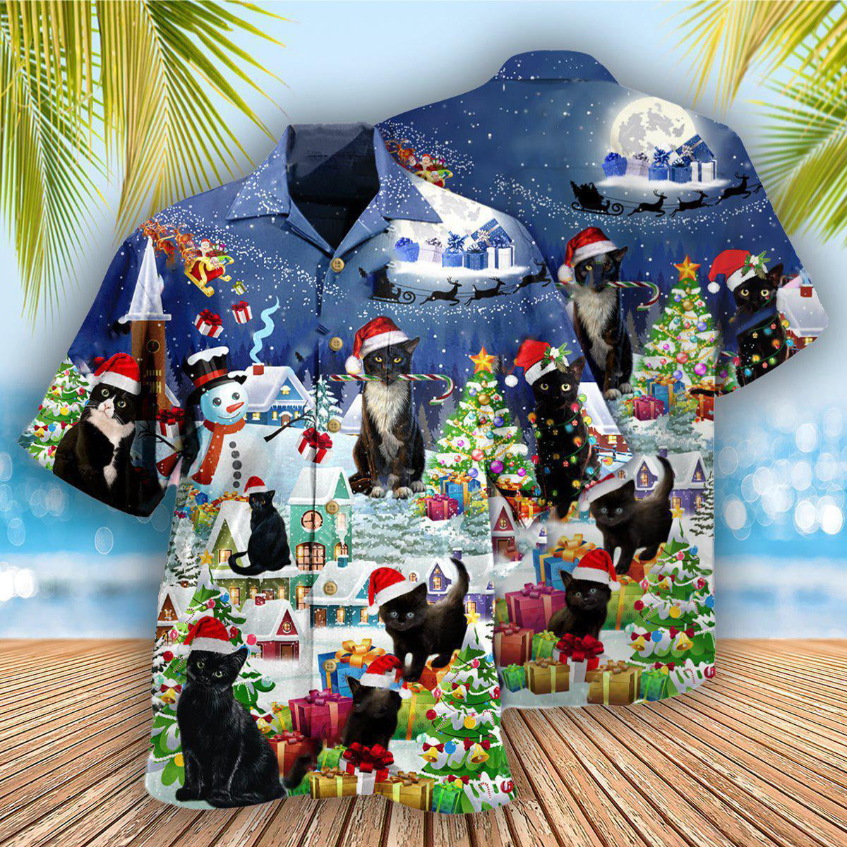 Black Cat Merry Catmas - Hawaiian Shirt 