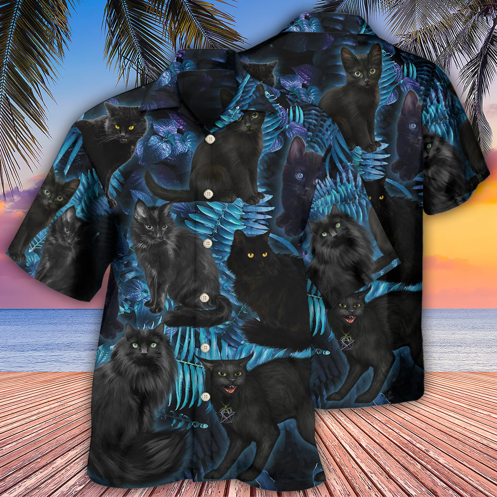 Black Cat Midnight In Jungle - Hawaiian Shirt 
