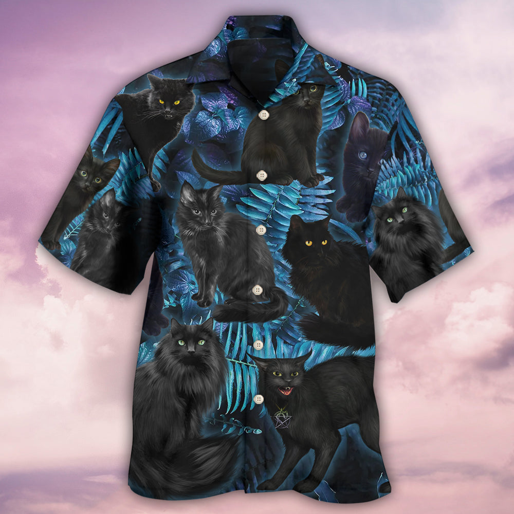 Black Cat Midnight In Jungle - Hawaiian Shirt 