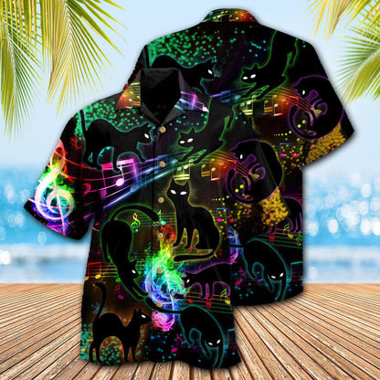 Black Cat The Magical Light Cats On Music Notes - Hawaiian Shirt 